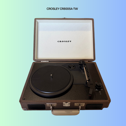 Crosley CR800portable record player on a gradient background