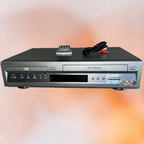 Sony Hi-Fi stereo system with remote control and cable on a gradient background