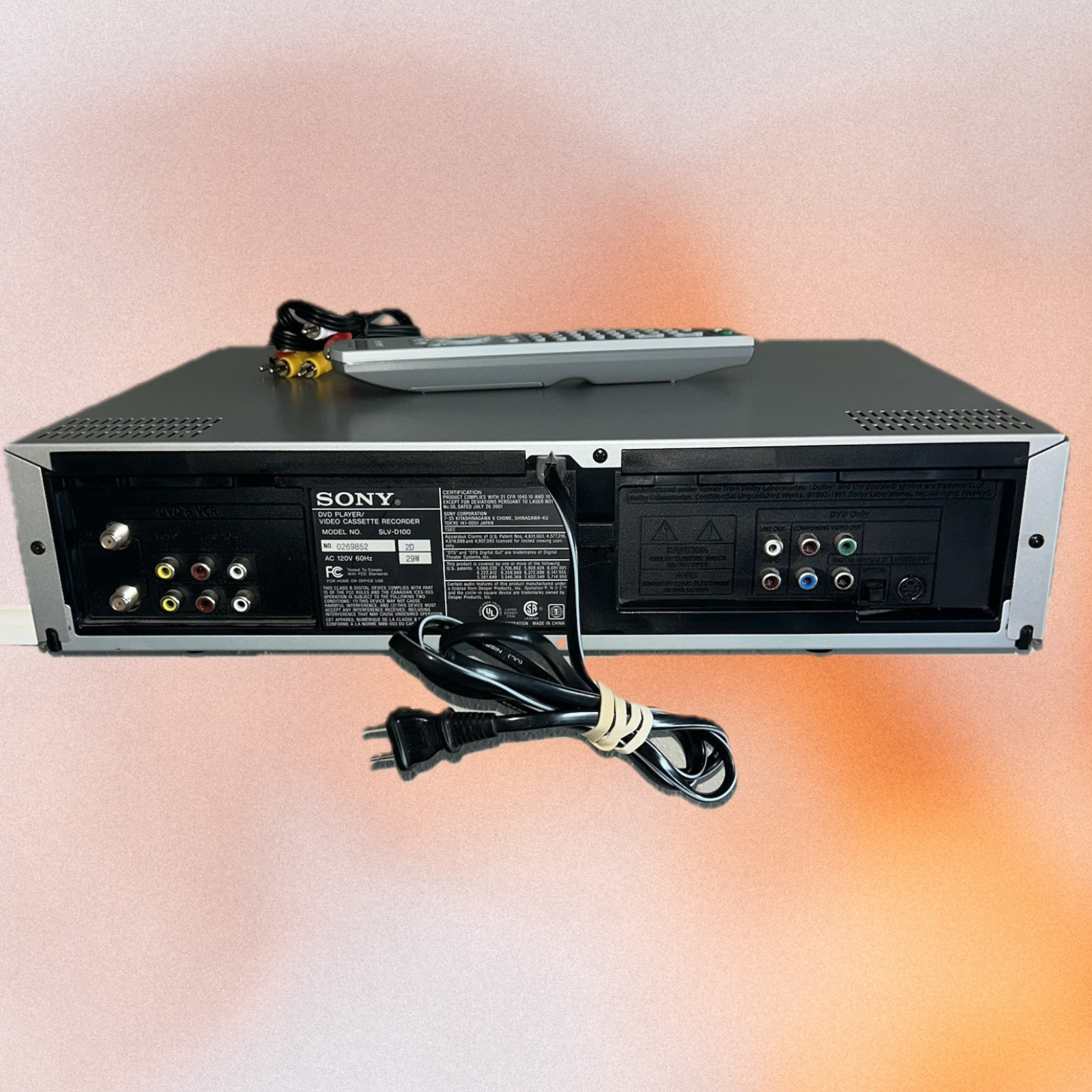 Sony audio equipment with remote control on a gradient background
