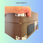 Crosley CR8005A-TW showing minor cosmetic flaw of thread from turntable is poking out from the side of the turntable.