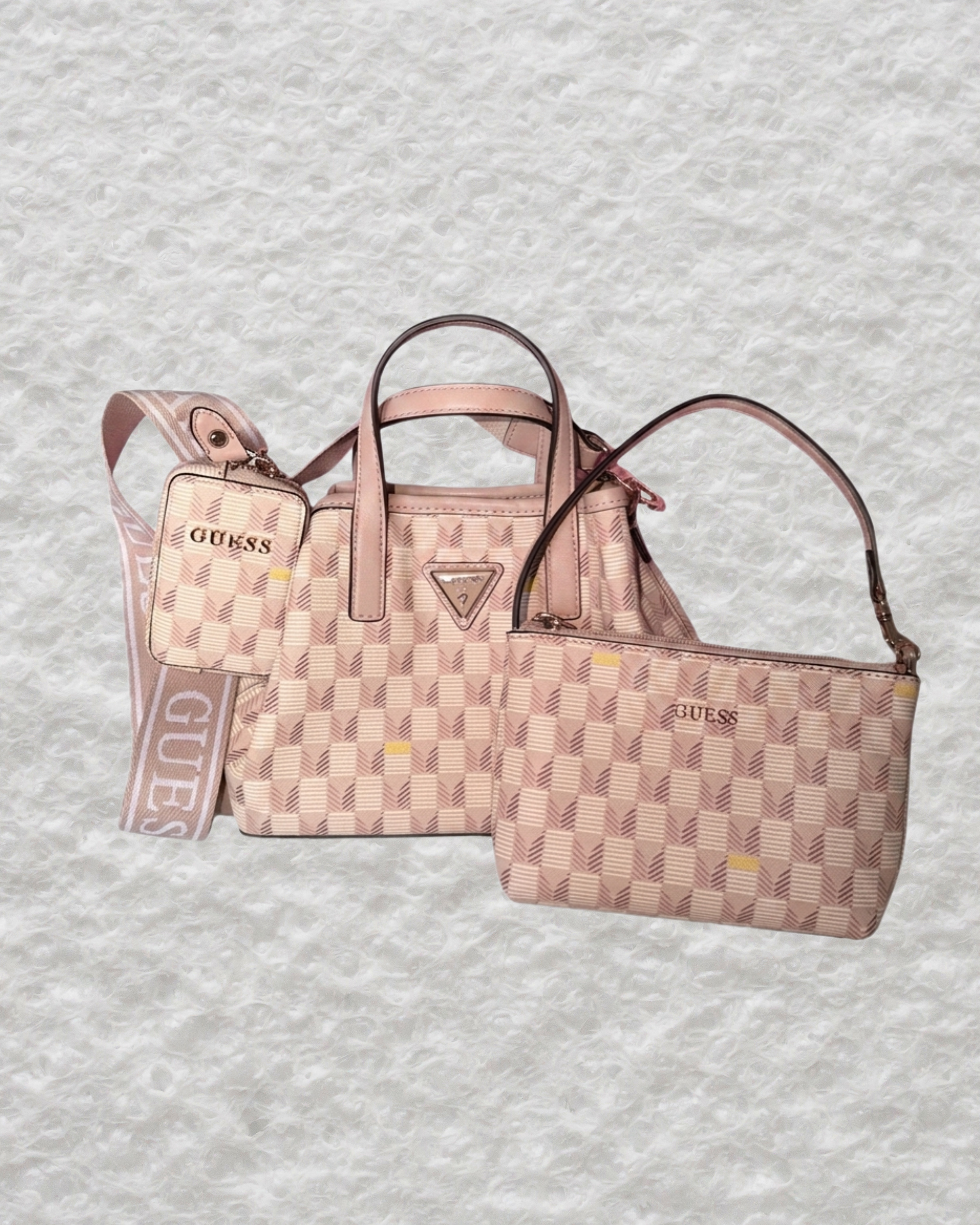 Guess Wave Mini Tote Pink Purse with Coin Purse and Small Purse Insert
