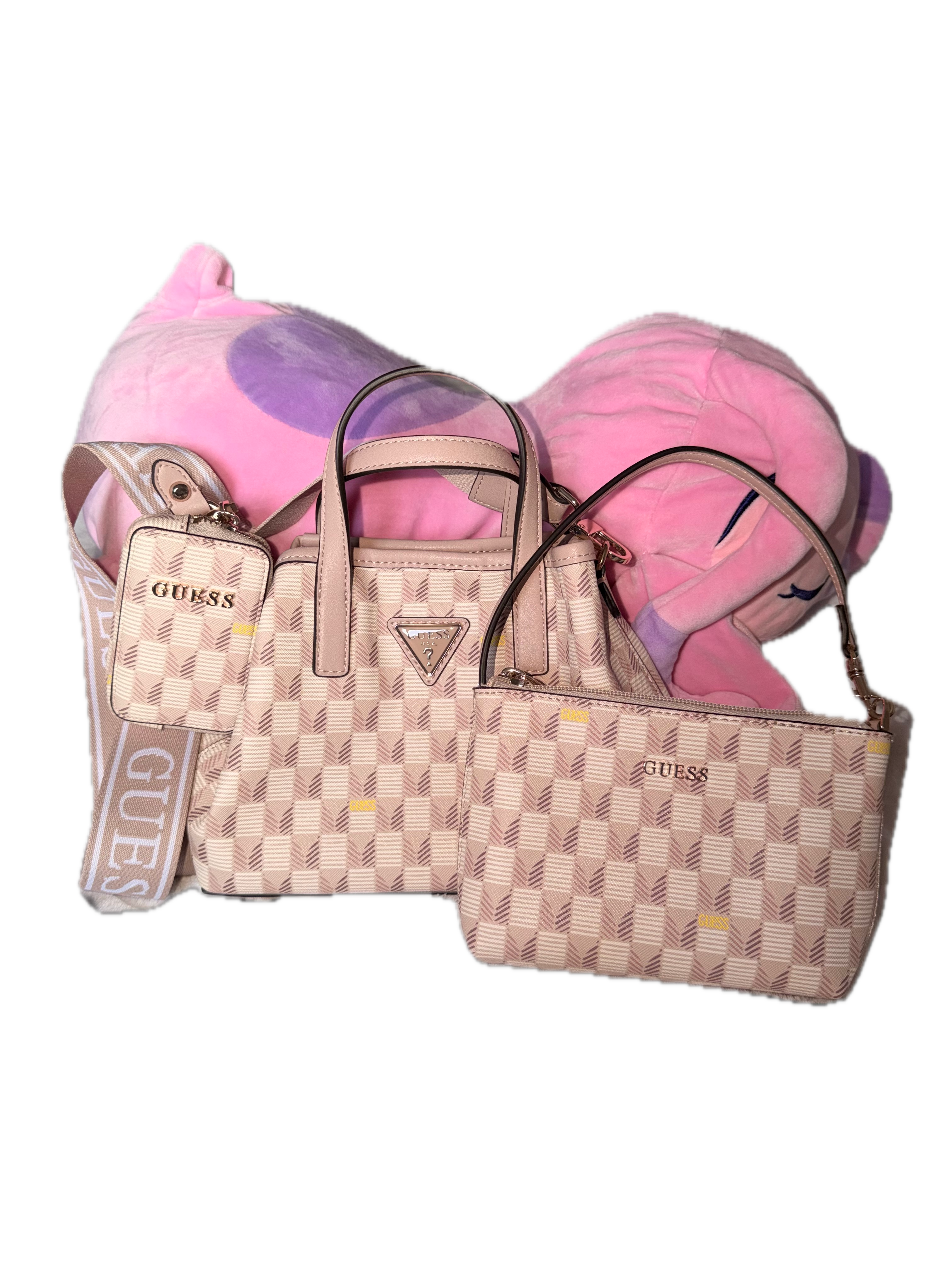 Guess Wave Mini Tote Pink Purse with Coin Purse and Small Purse Insert