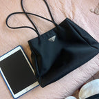 Prada Tessuto Nylon Tote Bag Black Silver Hardware Authentic