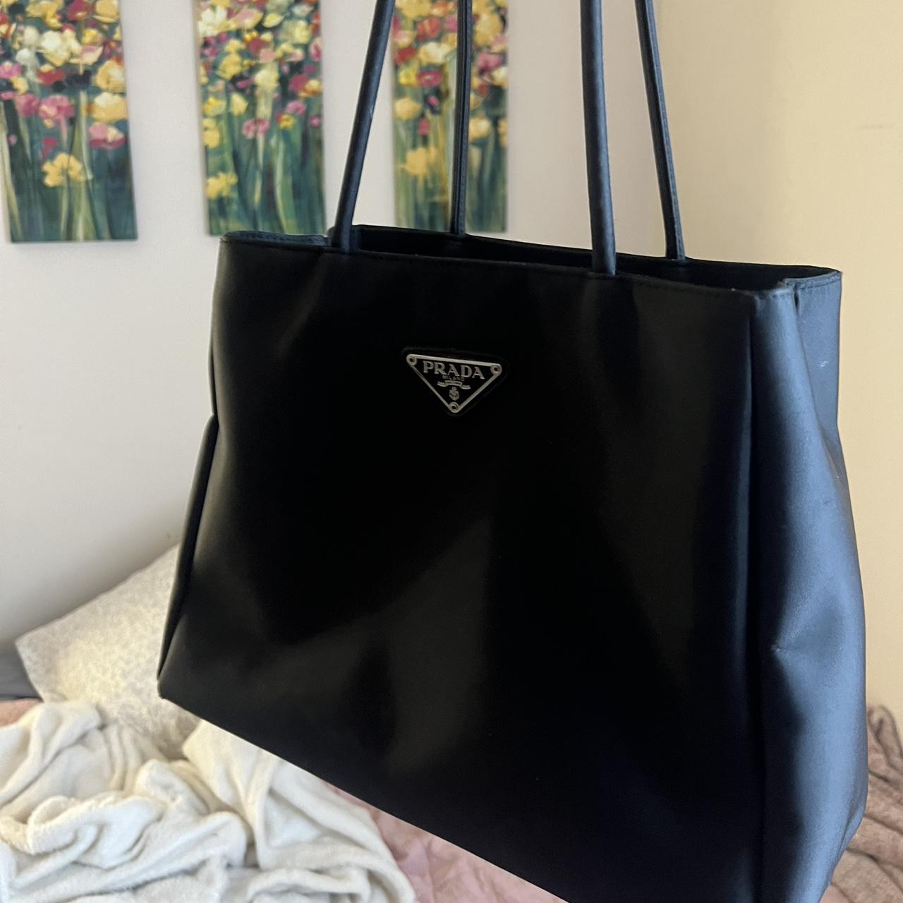 Prada Tessuto Nylon Tote Bag Black Silver Hardware Authentic