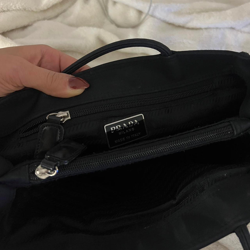 Prada Tessuto Nylon Tote Bag Black Silver Hardware Authentic