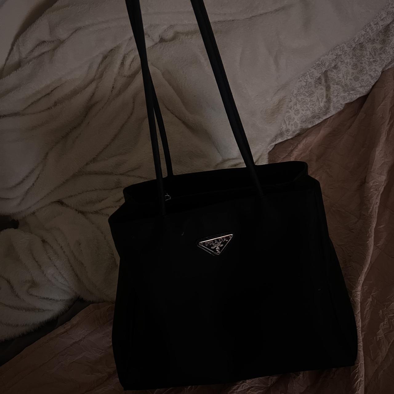 Prada Tessuto Nylon Tote Bag Black Silver Hardware Authentic