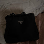Prada Tessuto Nylon Tote Bag Black Silver Hardware Authentic
