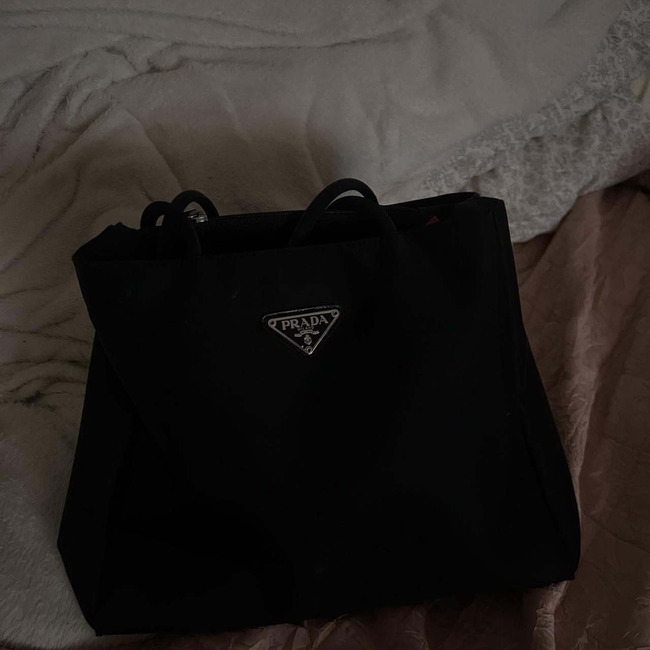 Prada Tessuto Nylon Tote Bag Black Silver Hardware Authentic